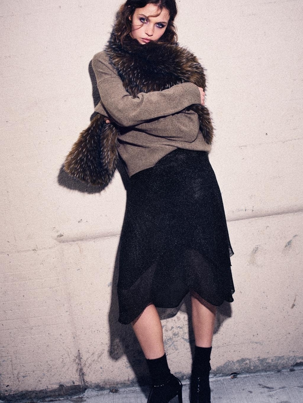Zara METALLIC KNIT SKIRT M